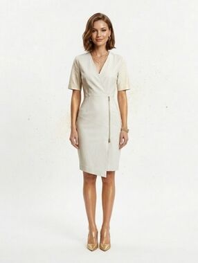 Carlisle White Short Sleeve Wrap Dress - Size 8